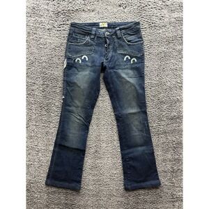 Y2K Antik Denim Eagle Embroidered‎ Flared Denim Jeans Blue Womens Size 27